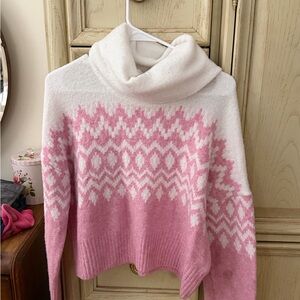 Jessica Simpson Pink and White Cowl Neck Sweater